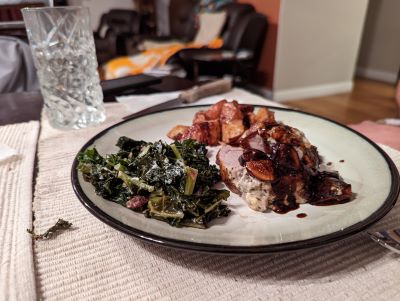 Pork Tenderloin with Blue Cheese & Figs-Roasted Potatoes & Sauteed Kale-1